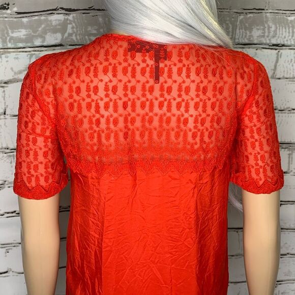 Kooples Silk Skull Lace Embroidery Zipper Short Sleeve Red Top Size XS - Picture 5 of 8
